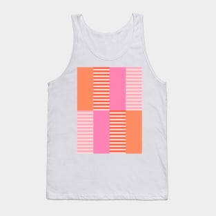 Pink and Orange Geometric Stripes Colour Block Tank Top